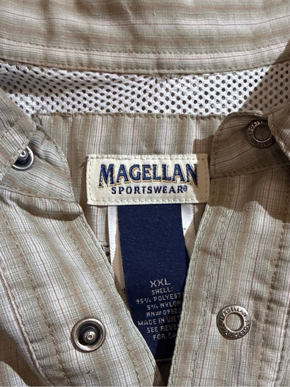 Magellan‎ Outdoors Beige Striped Long-Sleeve Button-Down Shirt - Picture 3 of 6